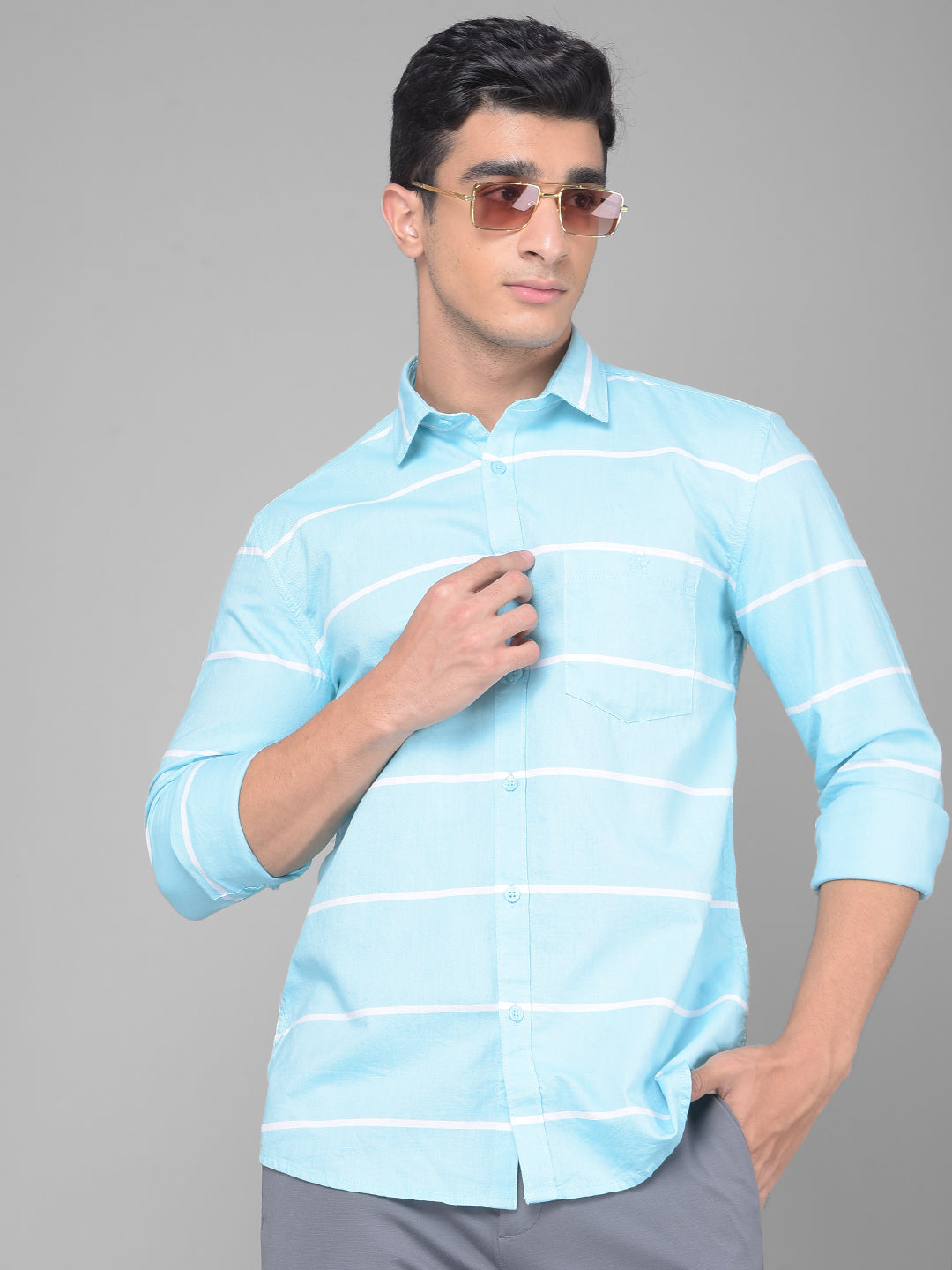 Blue Stripe Shirt-Men Shirts-Crimsoune Club