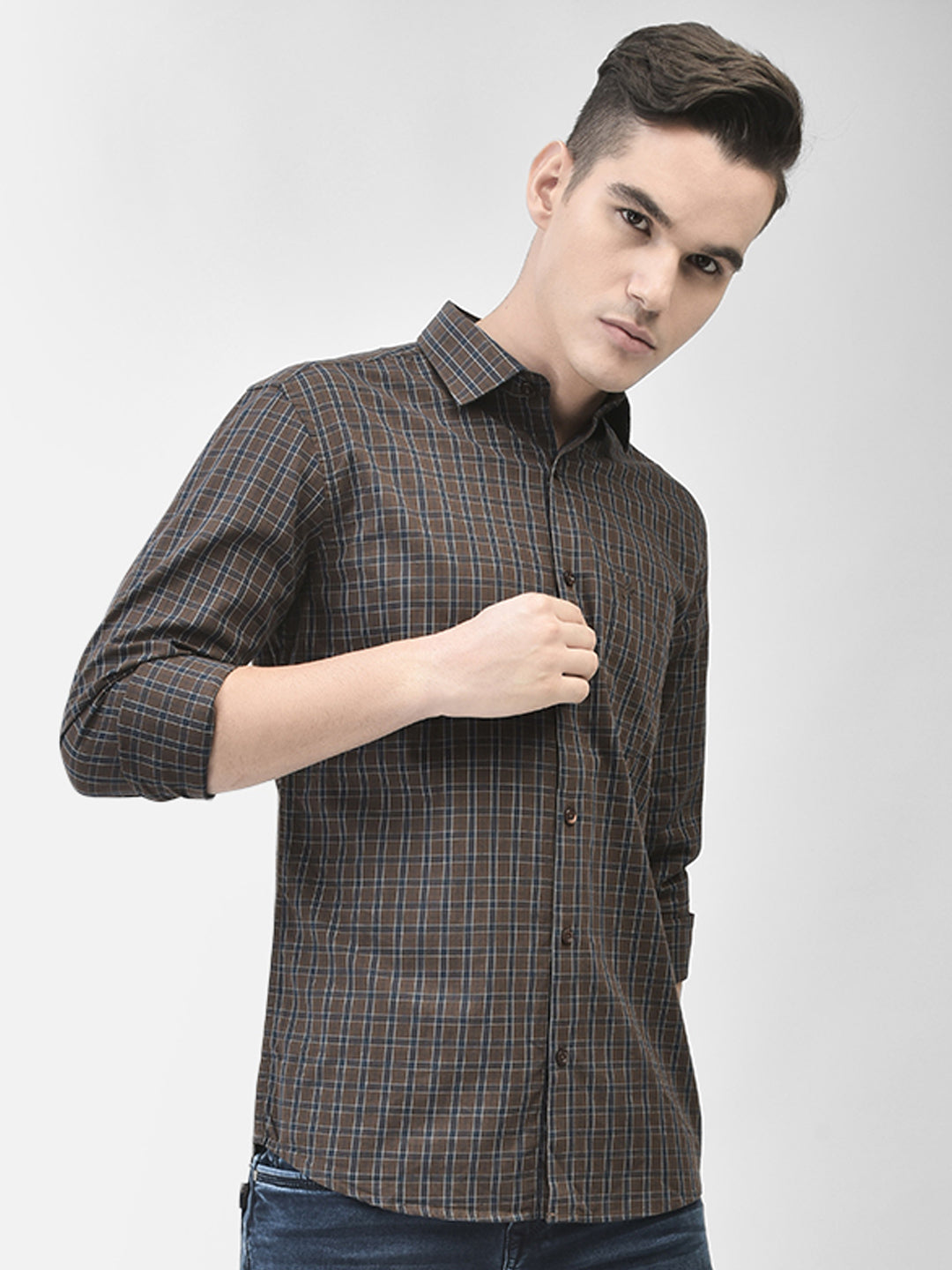 Brown Checked Shirt-Men Shirts-Crimsoune Club