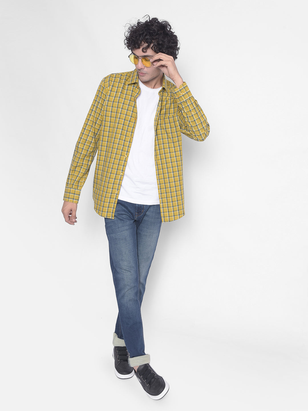 Mustard Checked Shirt-Men Shirts-Crimsoune Club