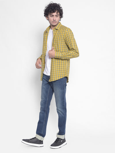 Mustard Checked Shirt-Men Shirts-Crimsoune Club