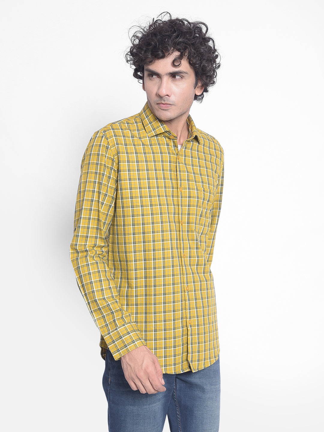 Mustard Checked Shirt-Men Shirts-Crimsoune Club