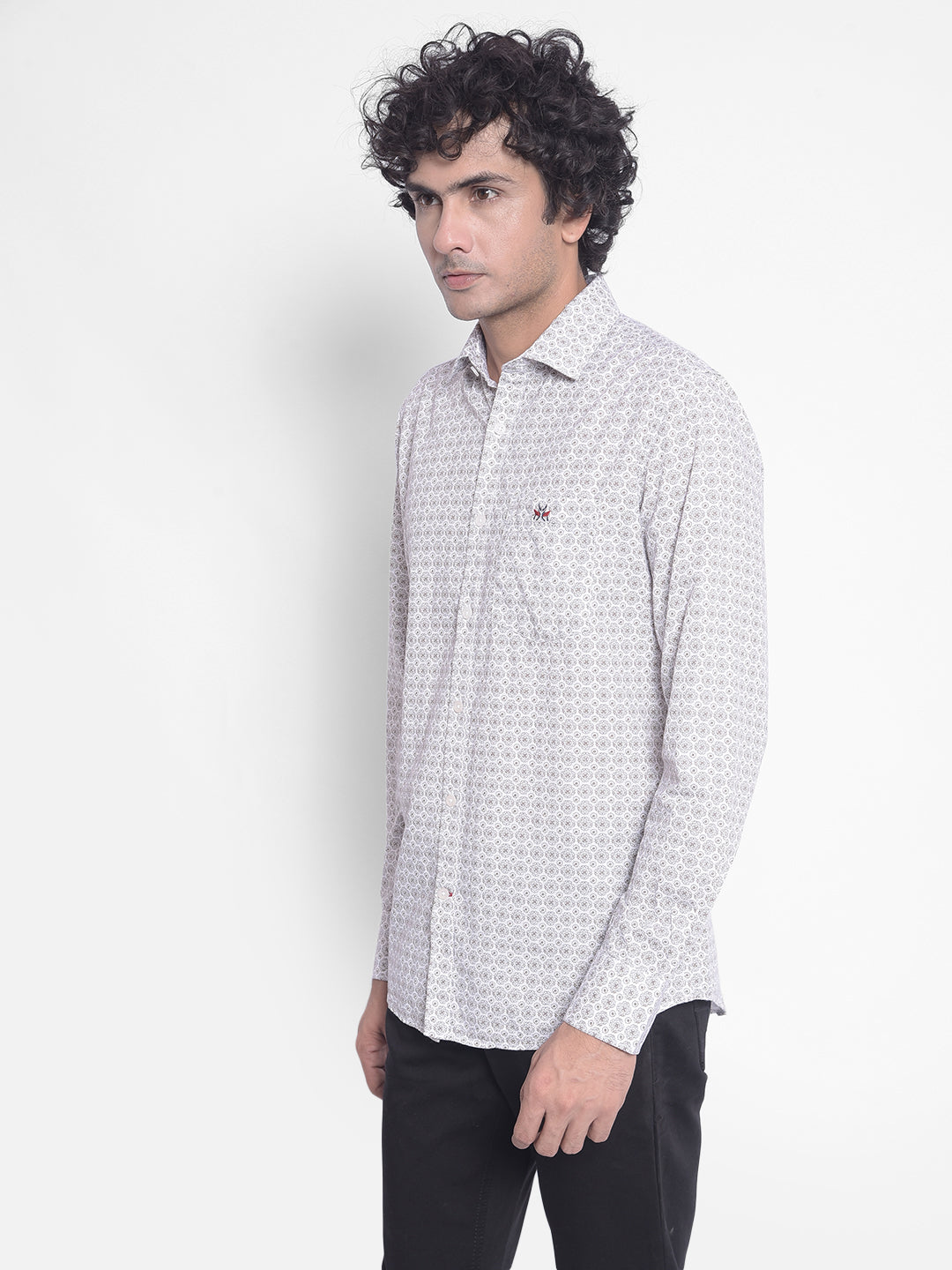 Cream Printed Shirt-Men Shirts-Crimsoune Club