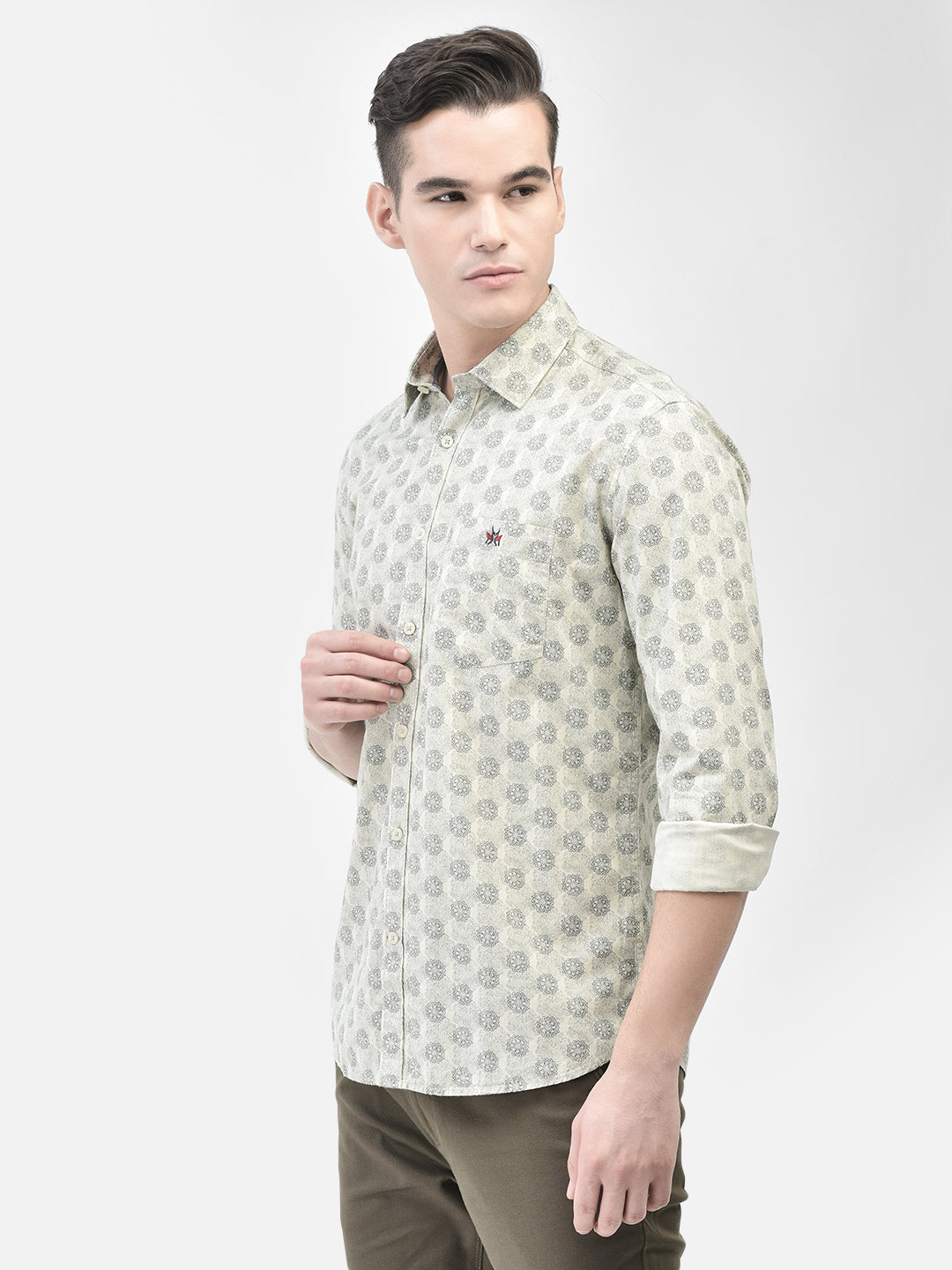 Cream Printed Shirt-Men Shirts-Crimsoune Club