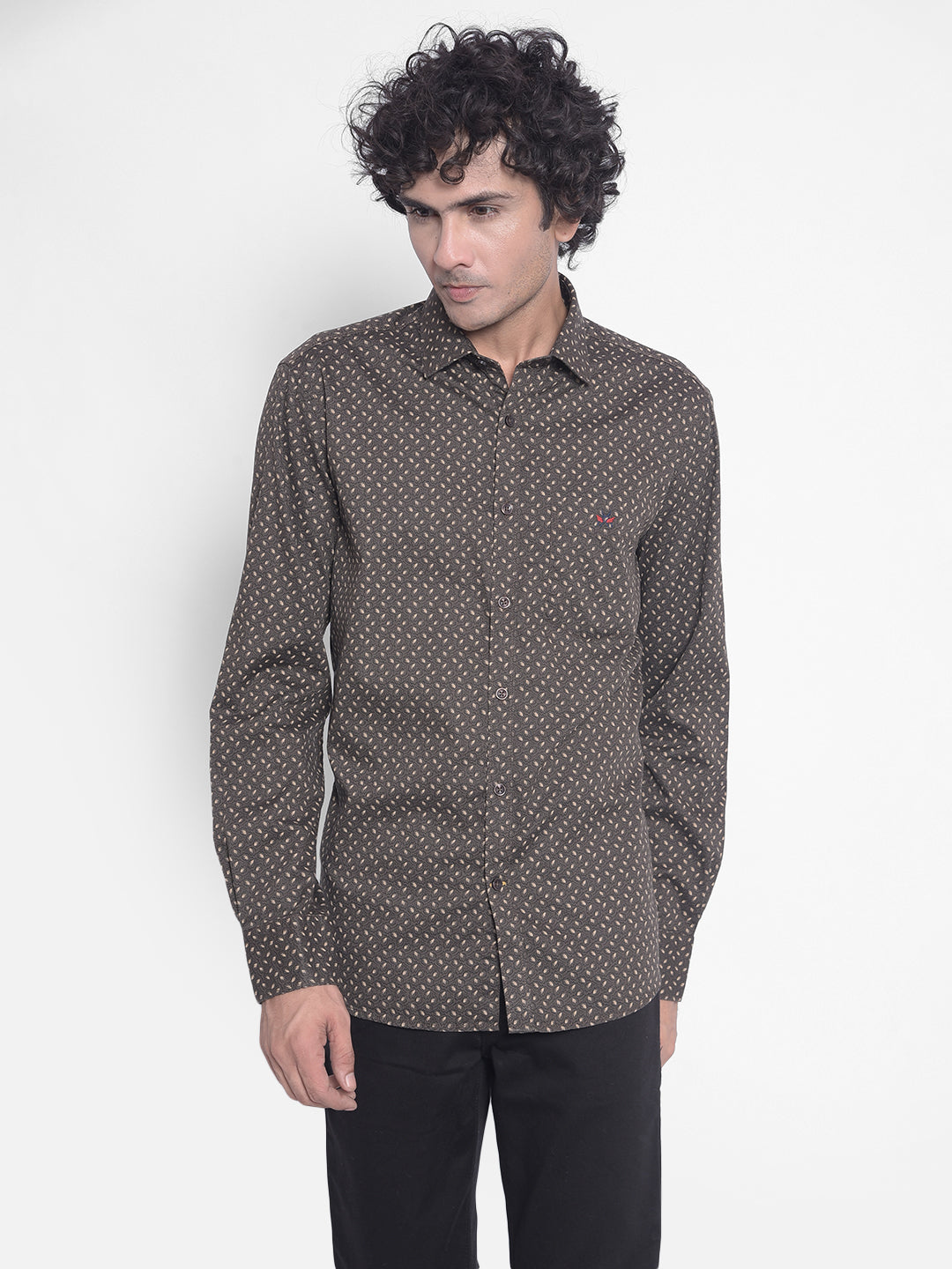 Brown Printed Shirt-Men Shirts-Crimsoune Club