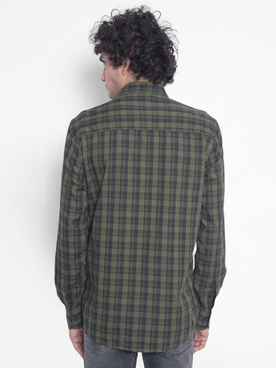 Olive Checked Shirt-Men Shirts-Crimsoune Club