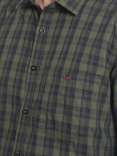 Olive Checked Shirt-Men Shirts-Crimsoune Club