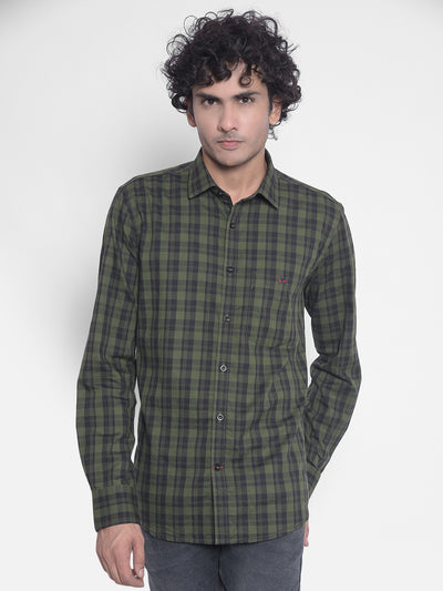 Olive Checked Shirt-Men Shirts-Crimsoune Club