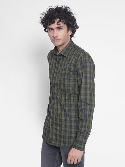 Olive Checked Shirt-Men Shirts-Crimsoune Club