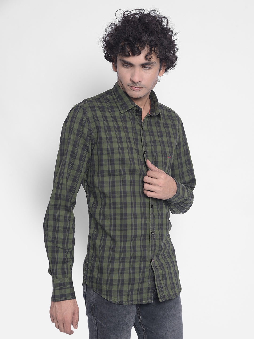 Olive Checked Shirt-Men Shirts-Crimsoune Club