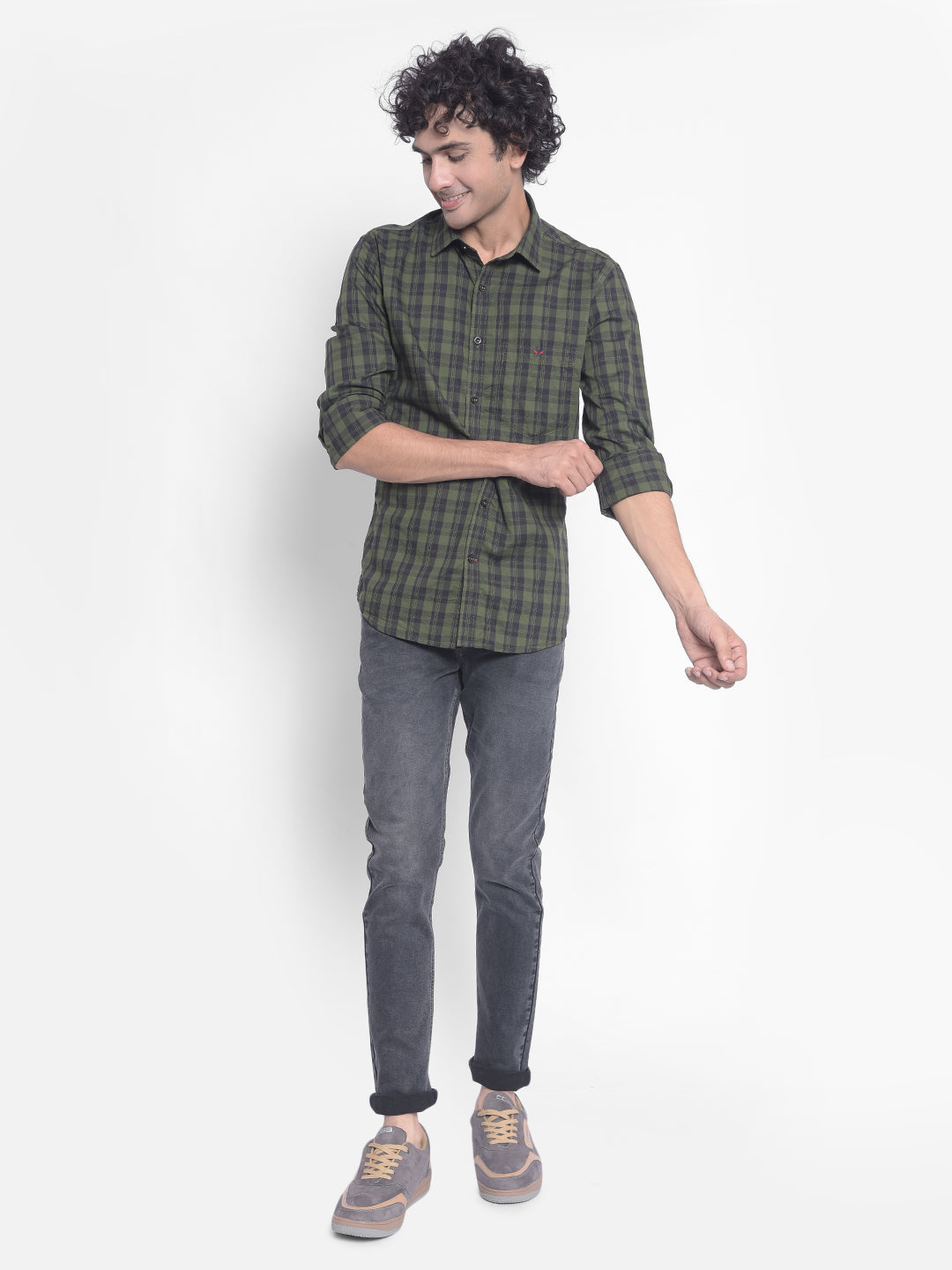 Olive Checked Shirt-Men Shirts-Crimsoune Club