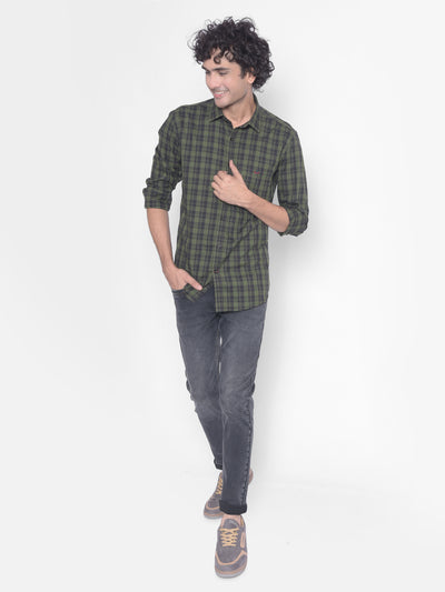 Olive Checked Shirt-Men Shirts-Crimsoune Club