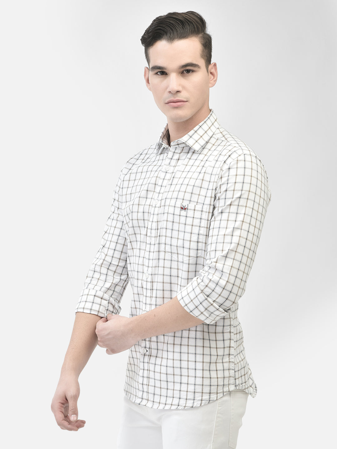 Off White Checked Shirt-Men Shirts-Crimsoune Club