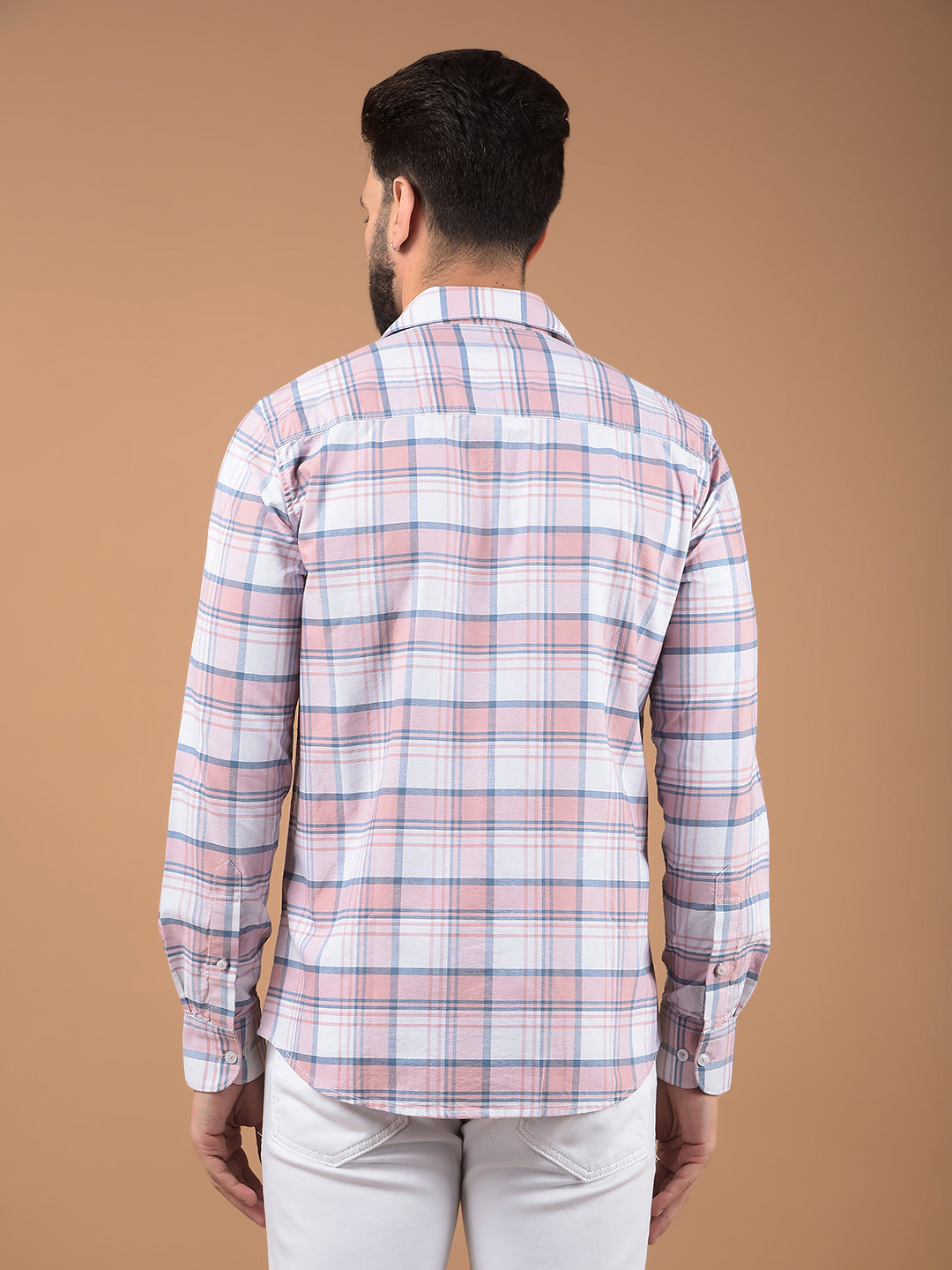 Peach Checked 100% Cotton Shirt