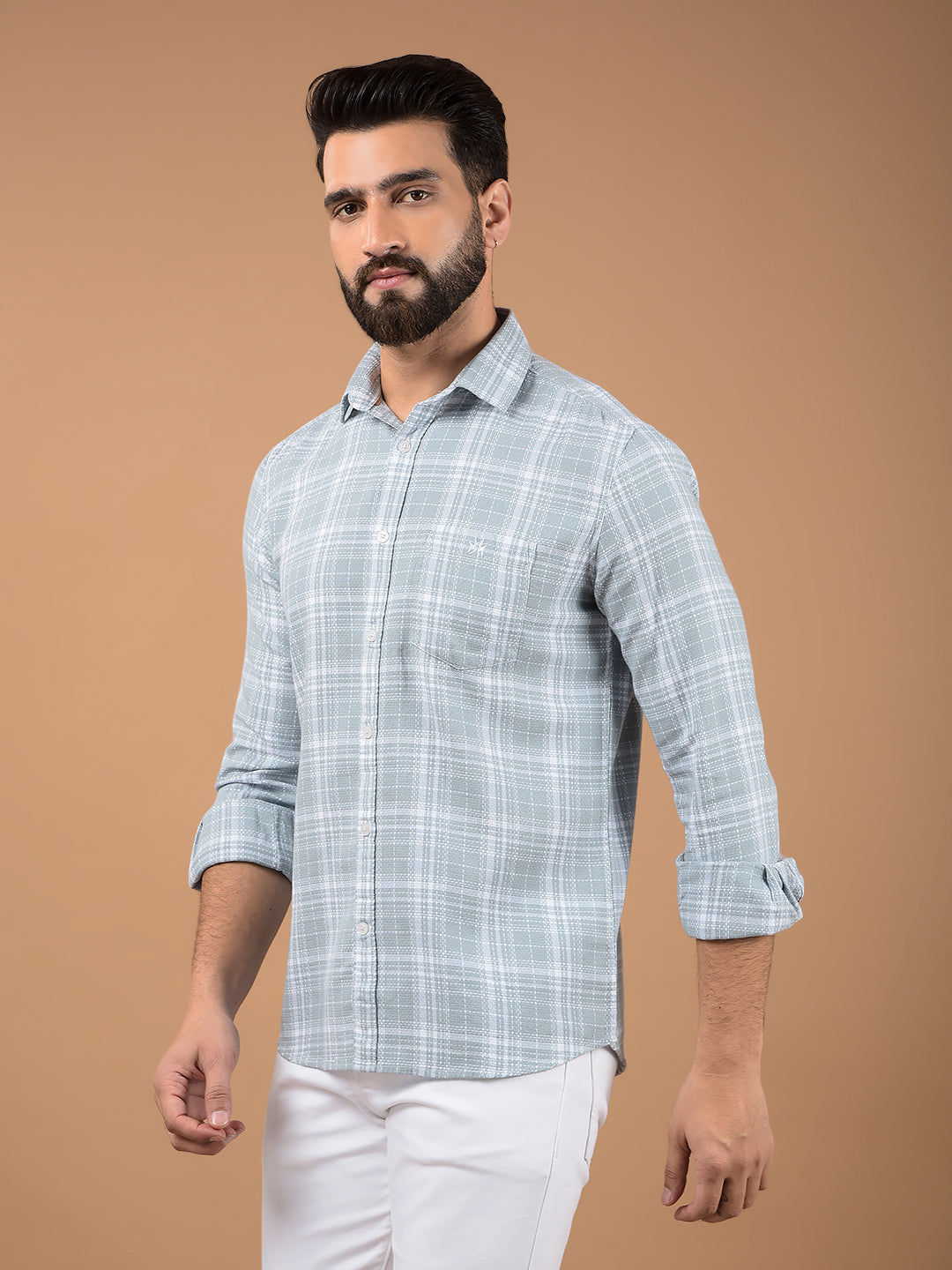 Grey Checked 100% Cotton Shirt