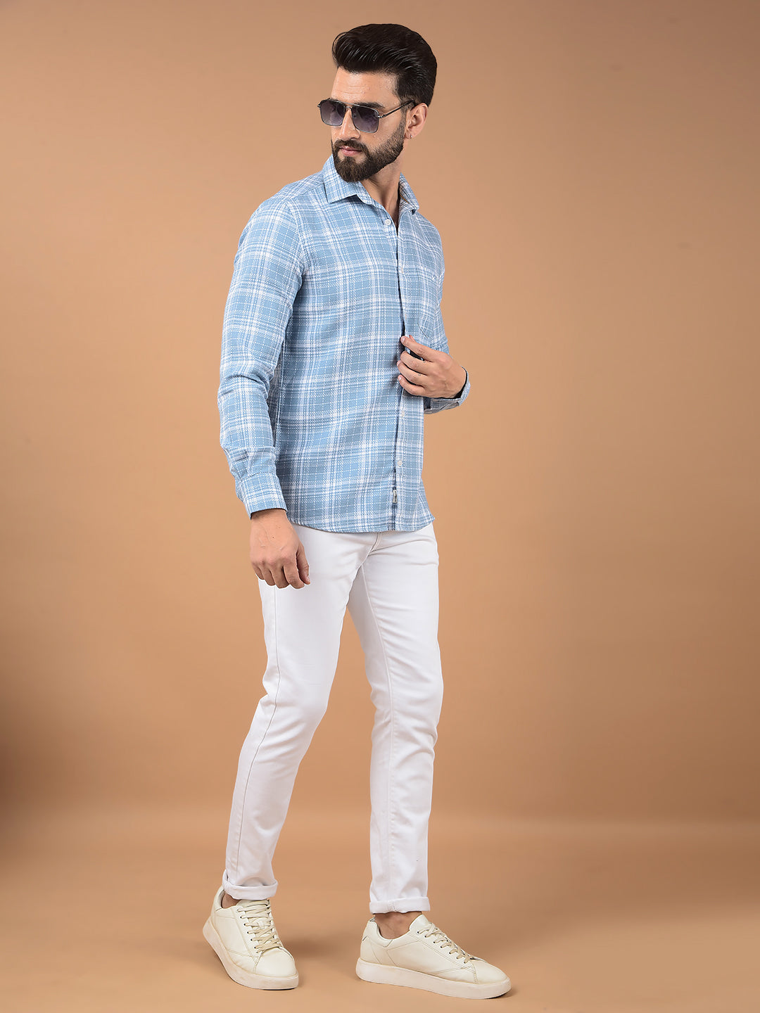 Blue Checked 100% Cotton Shirt