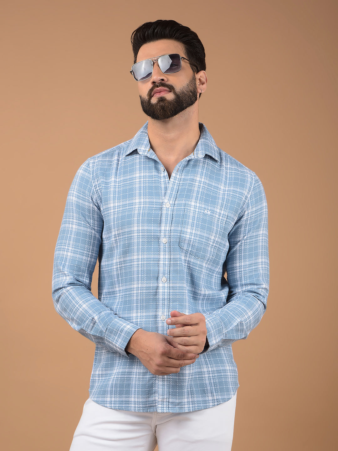 Blue Checked 100% Cotton Shirt