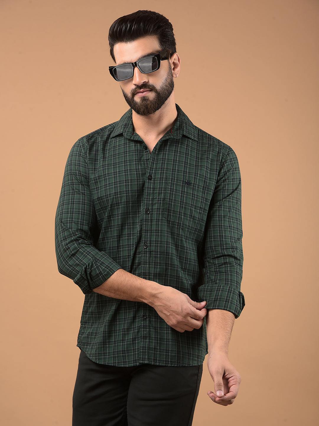 Green Checked 100% Cotton Shirt