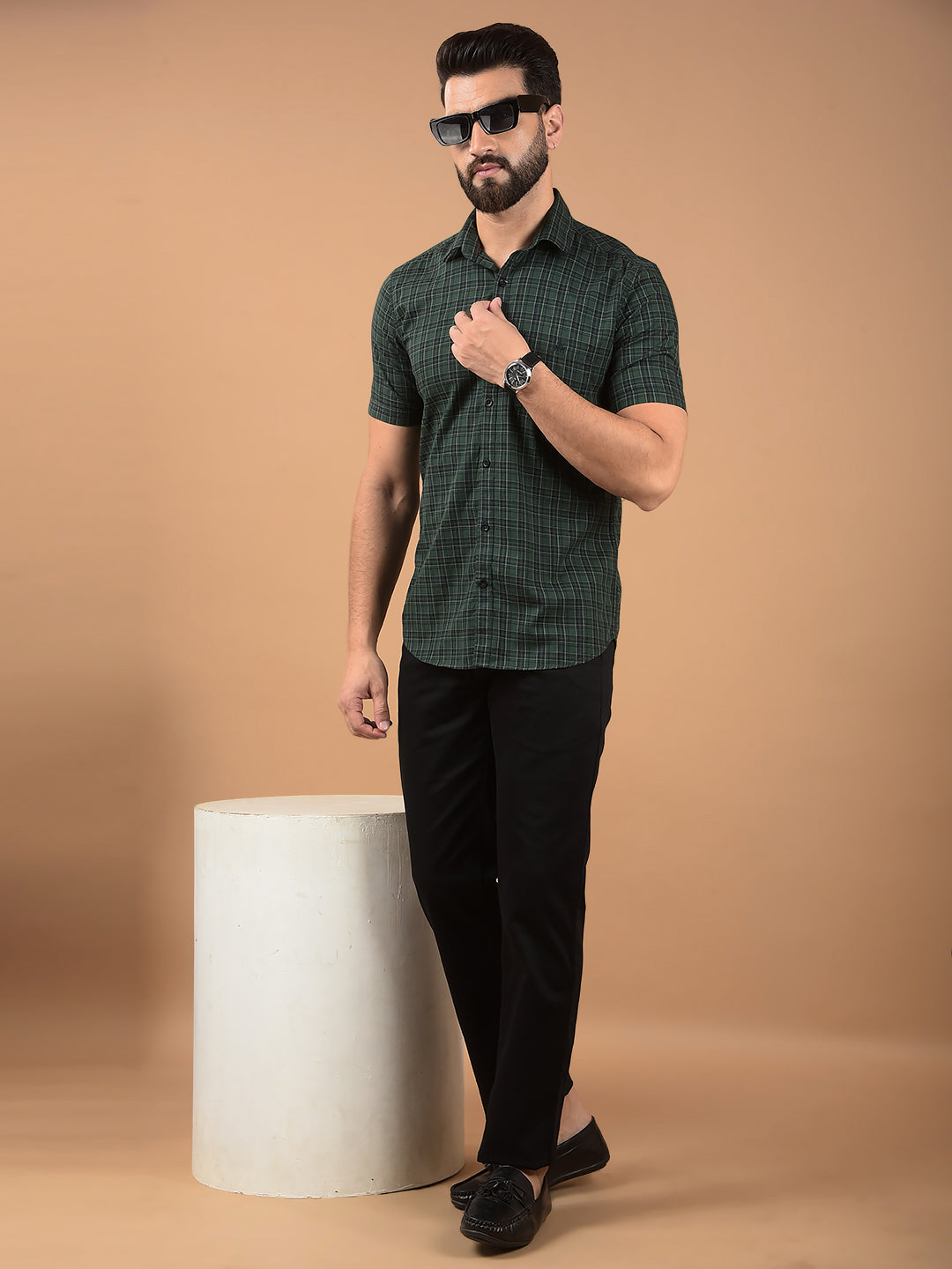 Green Checked 100% Cotton Shirt