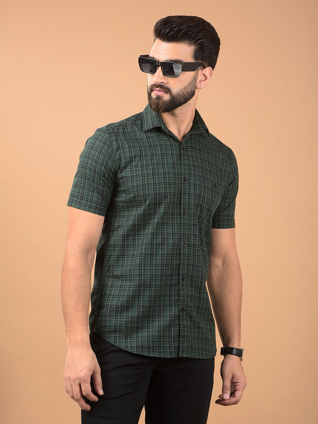 Green Checked 100% Cotton Shirt