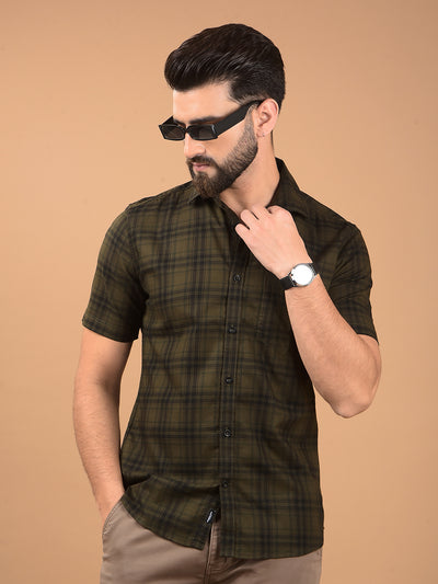 Olive Checked 100% Cotton Shirt