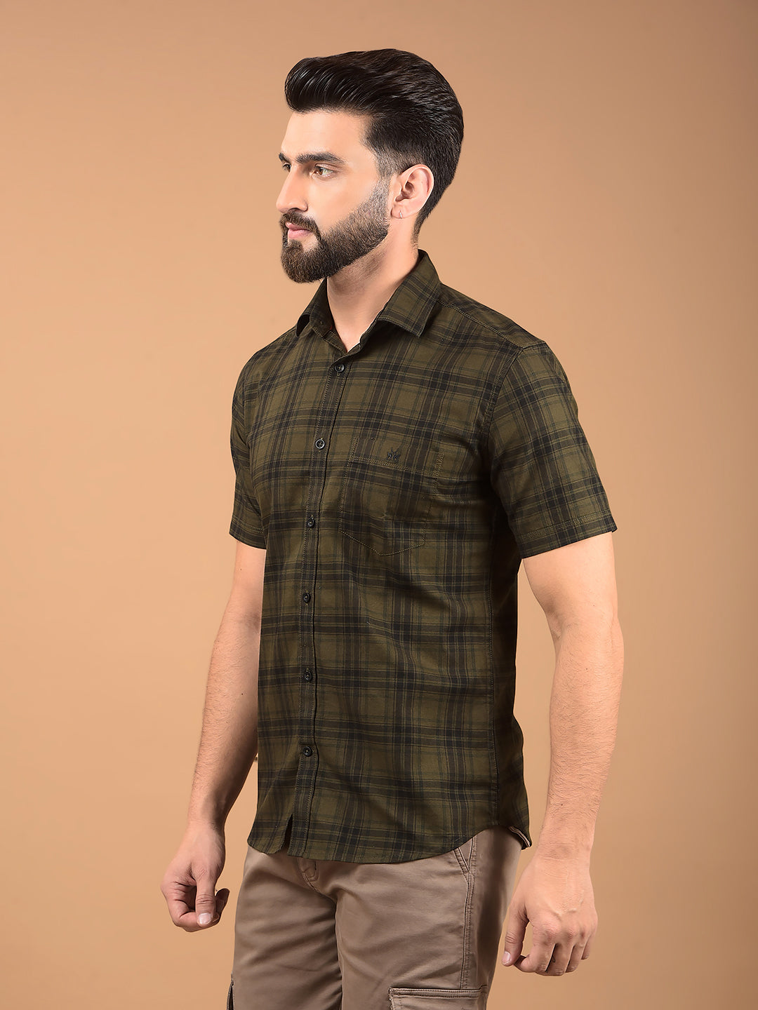 Olive Checked 100% Cotton Shirt