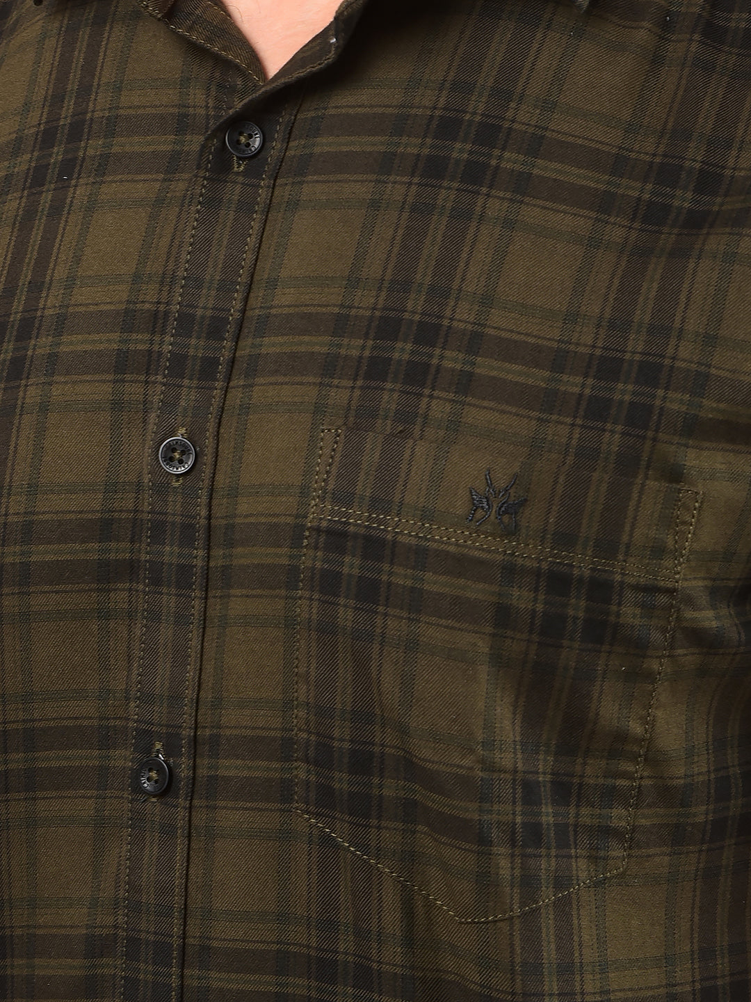 Olive Checked 100% Cotton Shirt