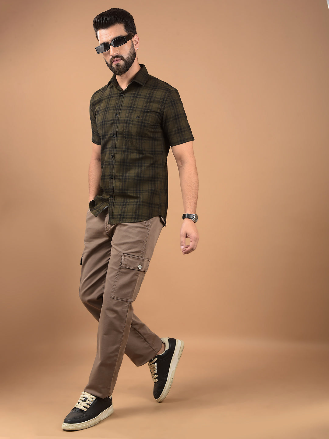 Olive Checked 100% Cotton Shirt