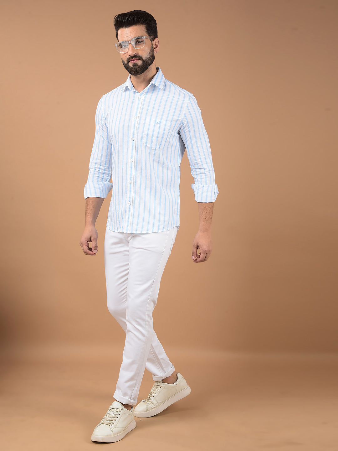 White Vertical Stripes 100% Cotton Shirt