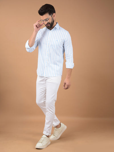 White Vertical Stripes 100% Cotton Shirt