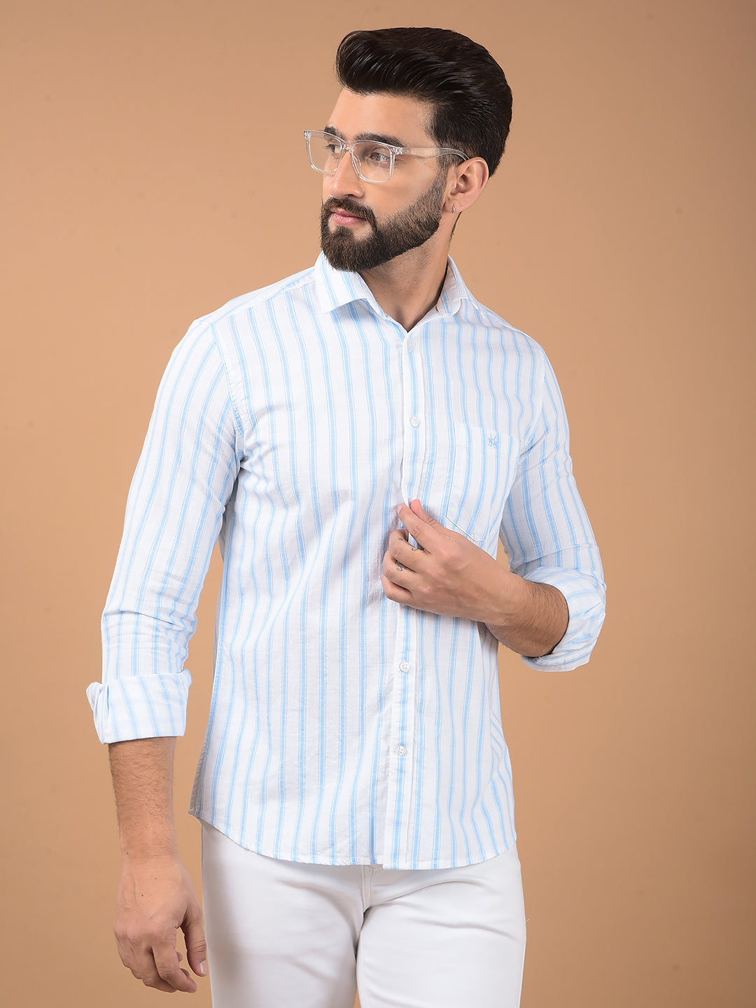 White Vertical Stripes 100% Cotton Shirt