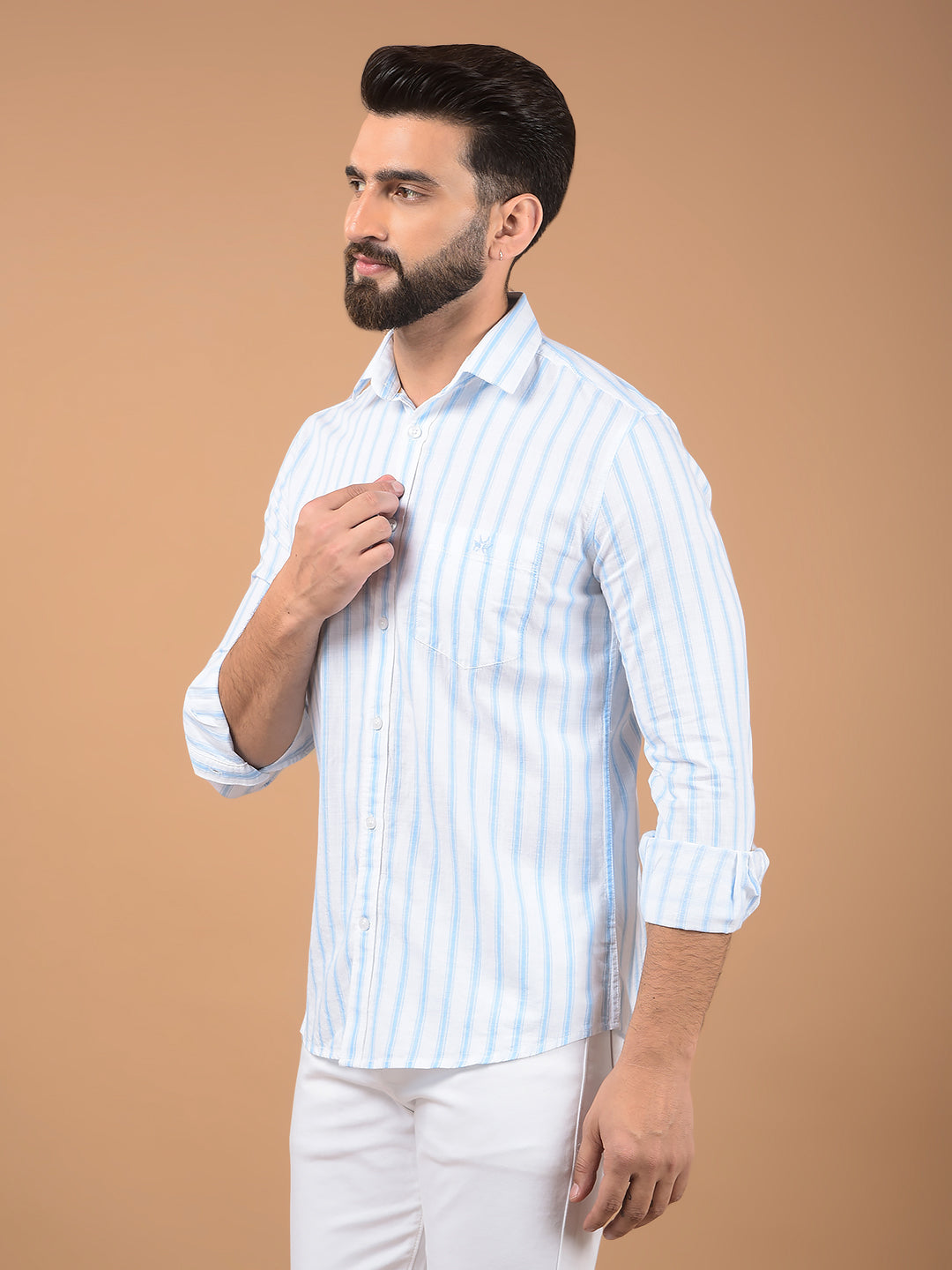 White Vertical Stripes 100% Cotton Shirt