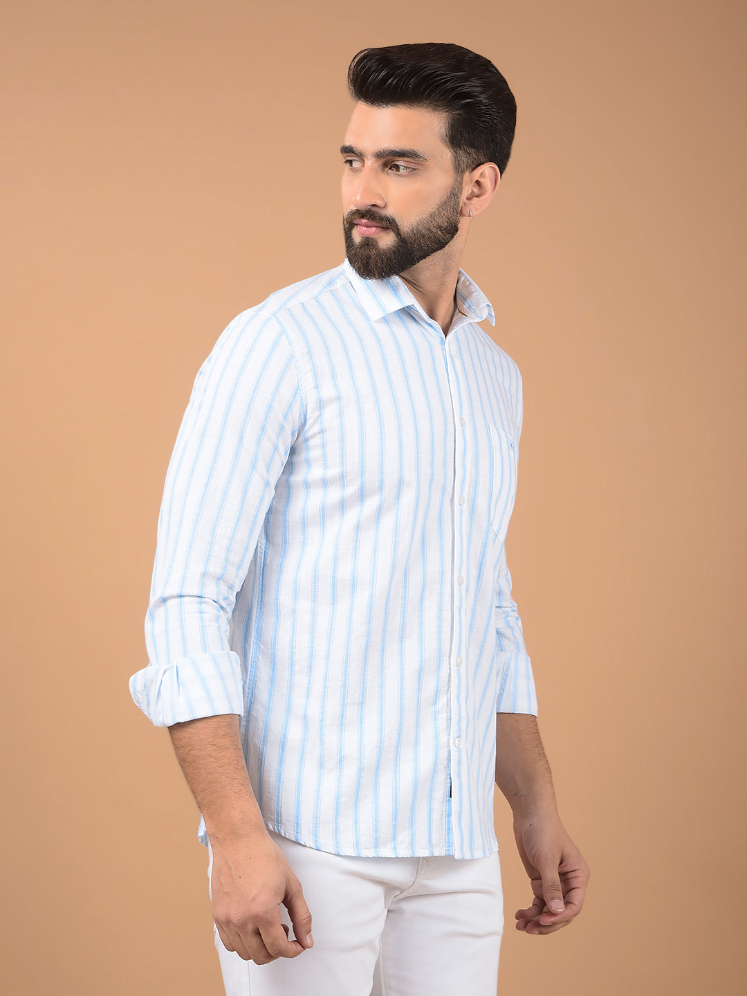 White Vertical Stripes 100% Cotton Shirt