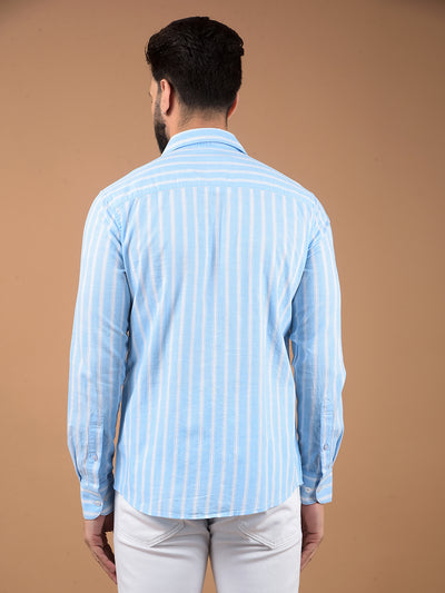 Blue Vertical Stripes 100% Cotton Shirt