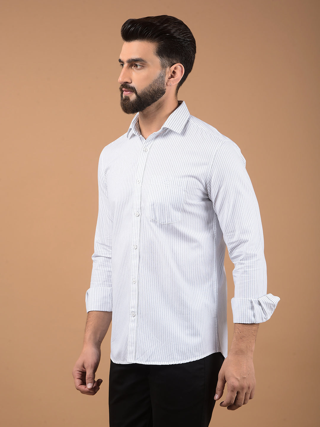 White Vertical Stripes 100% Cotton Shirt