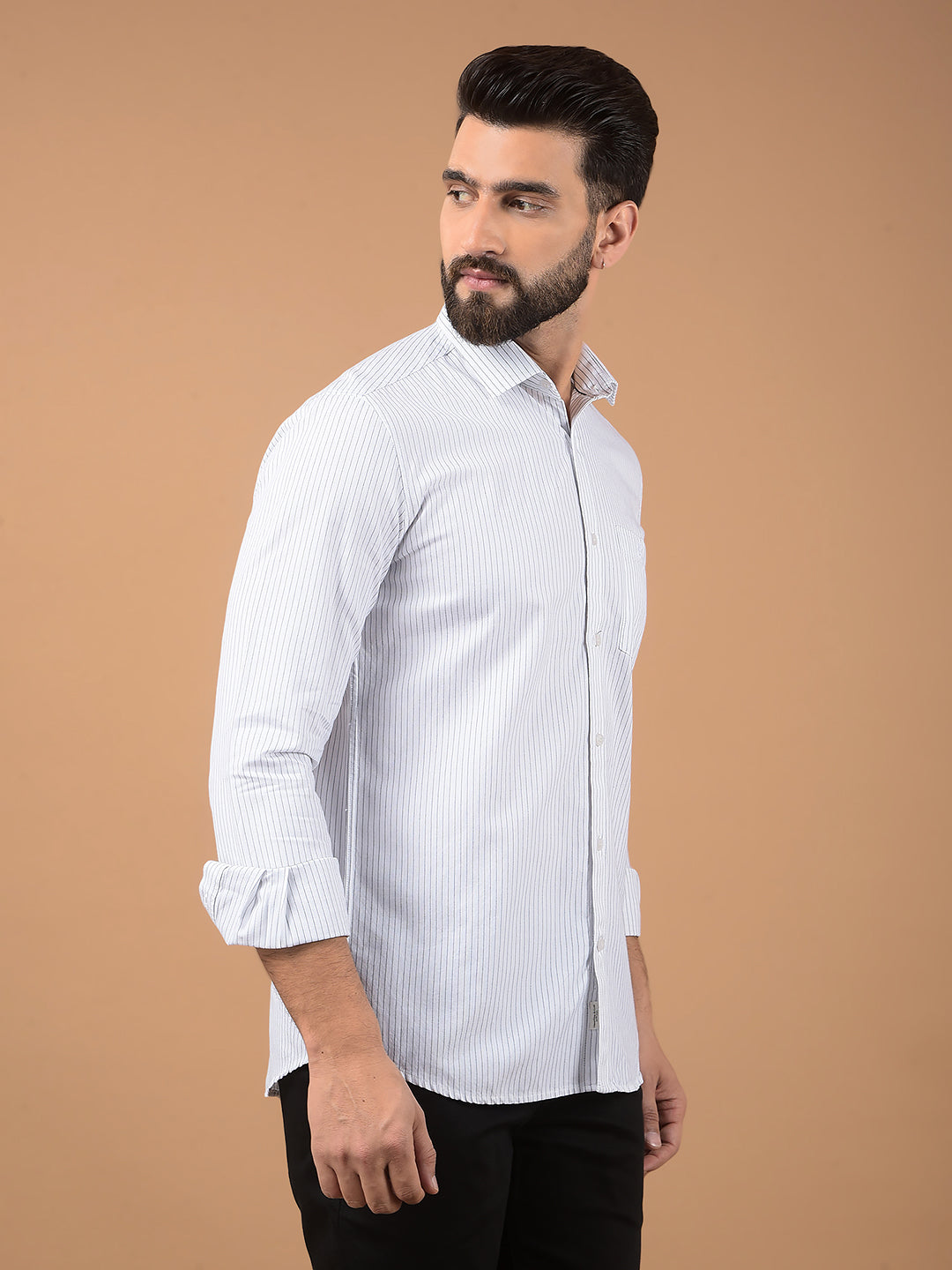 White Vertical Stripes 100% Cotton Shirt