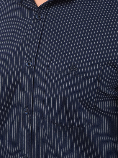 Navy Blue Vertical Stripes 100% Cotton Shirt