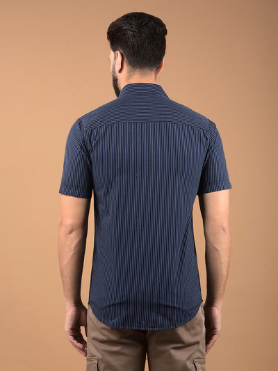 Navy Blue Vertical Stripes 100% Cotton Shirt