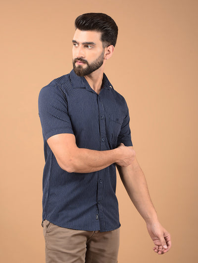 Navy Blue Vertical Stripes 100% Cotton Shirt