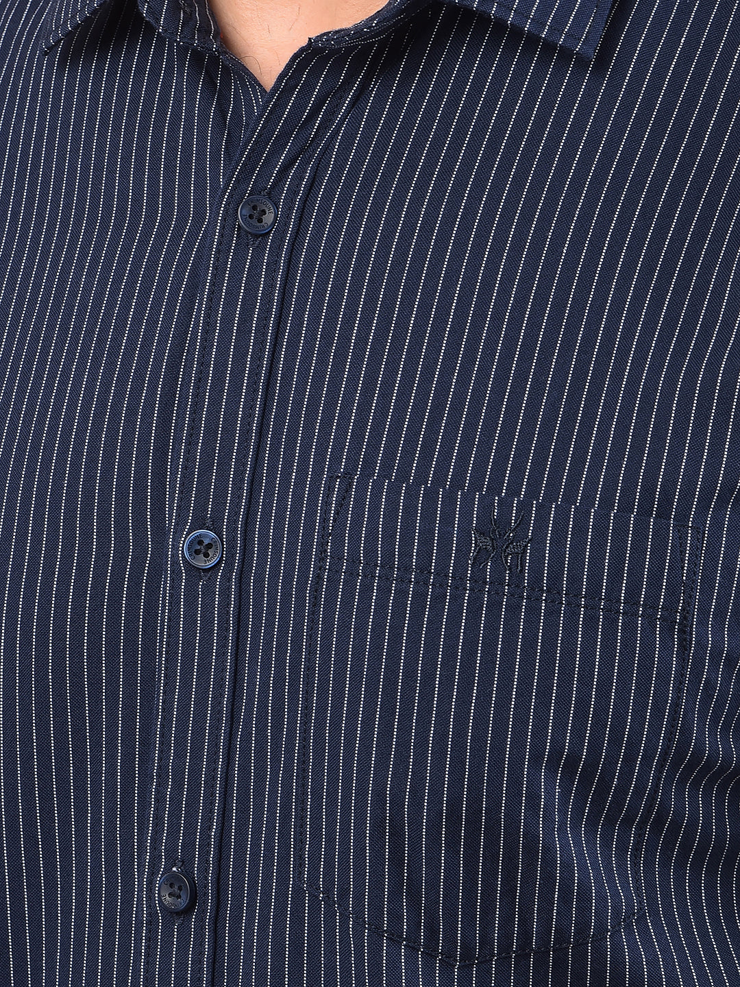 Navy Blue Vertical Stripes 100% Cotton Shirt