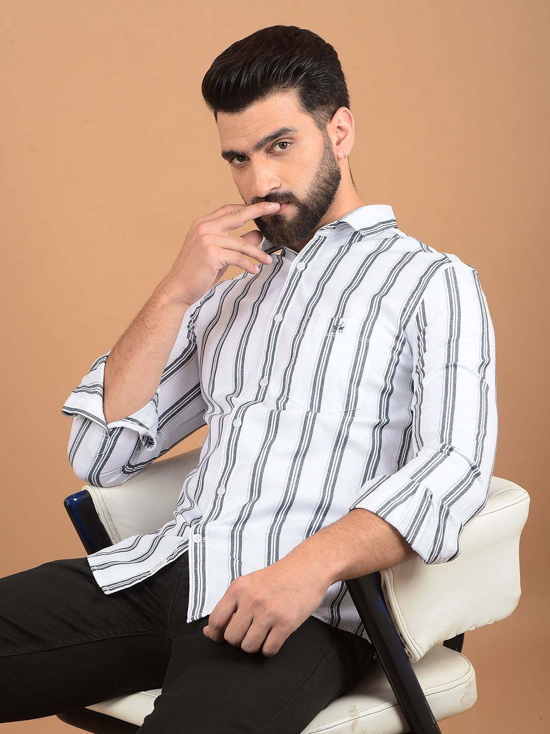 White Vertical Stripes 100% Cotton Shirt