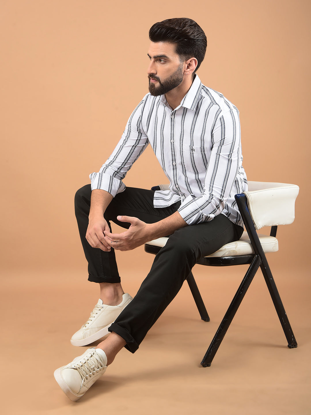 White Vertical Stripes 100% Cotton Shirt