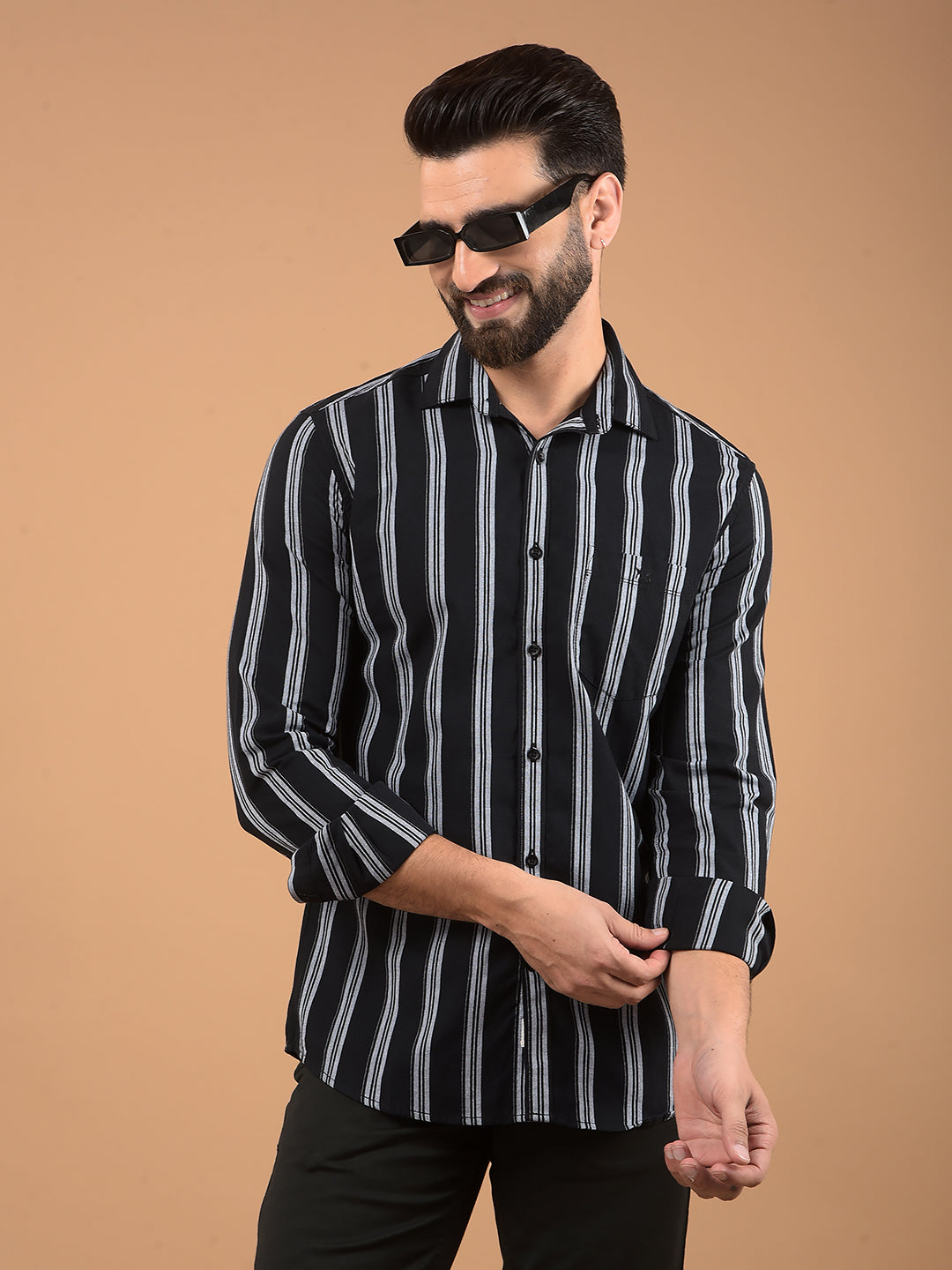 Navy Blue Vertical Stripes 100% Cotton Shirt