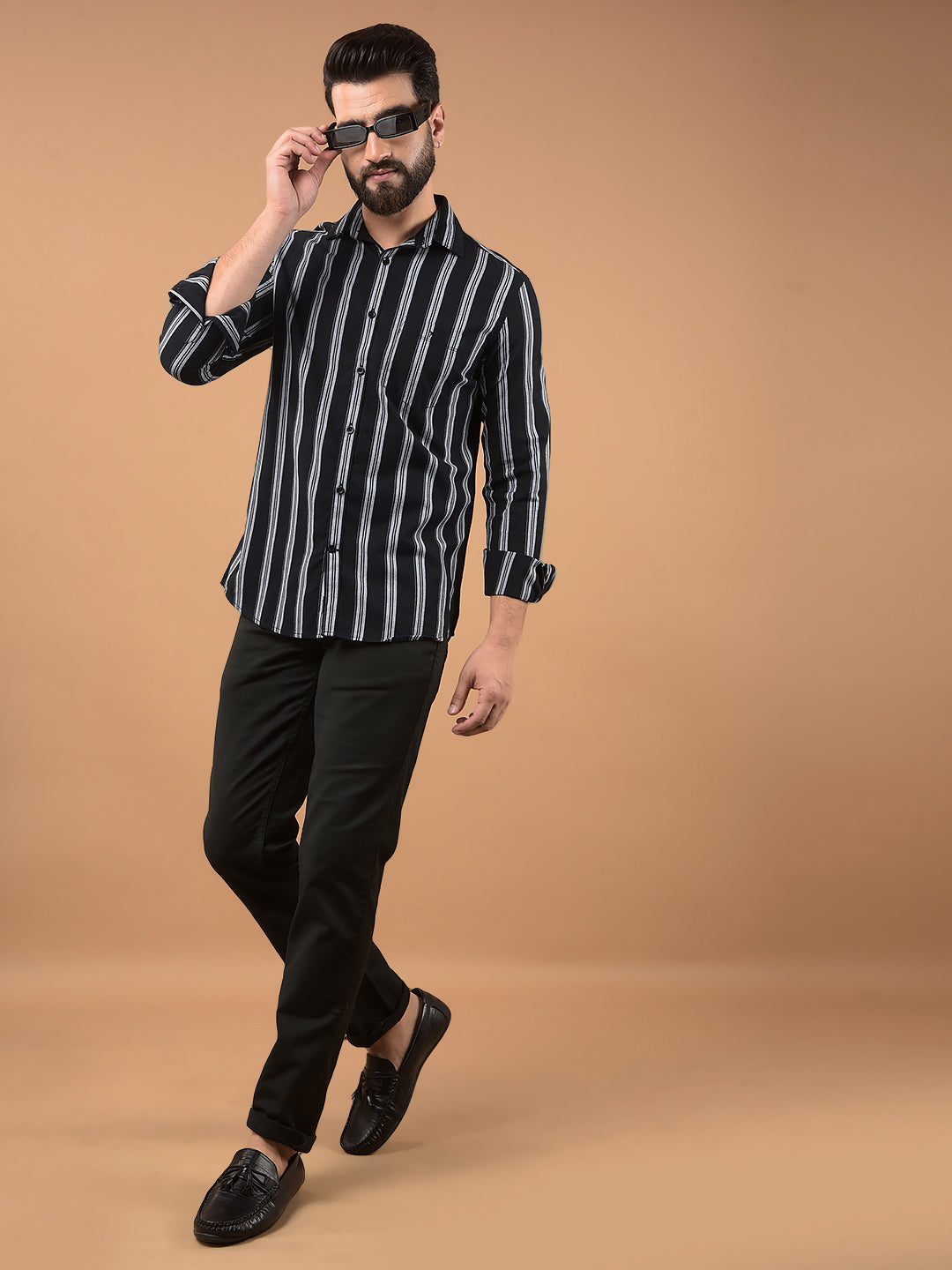 Navy Blue Vertical Stripes 100% Cotton Shirt