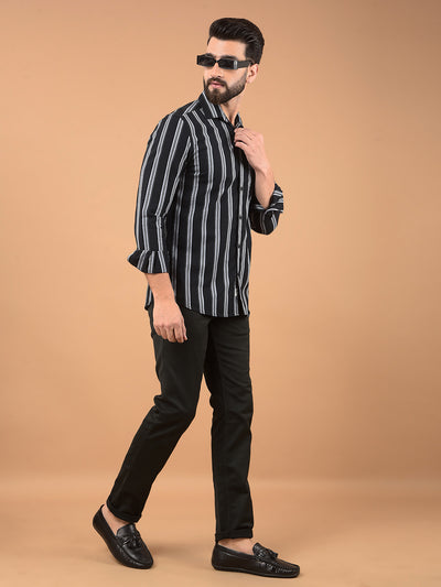 Navy Blue Vertical Stripes 100% Cotton Shirt