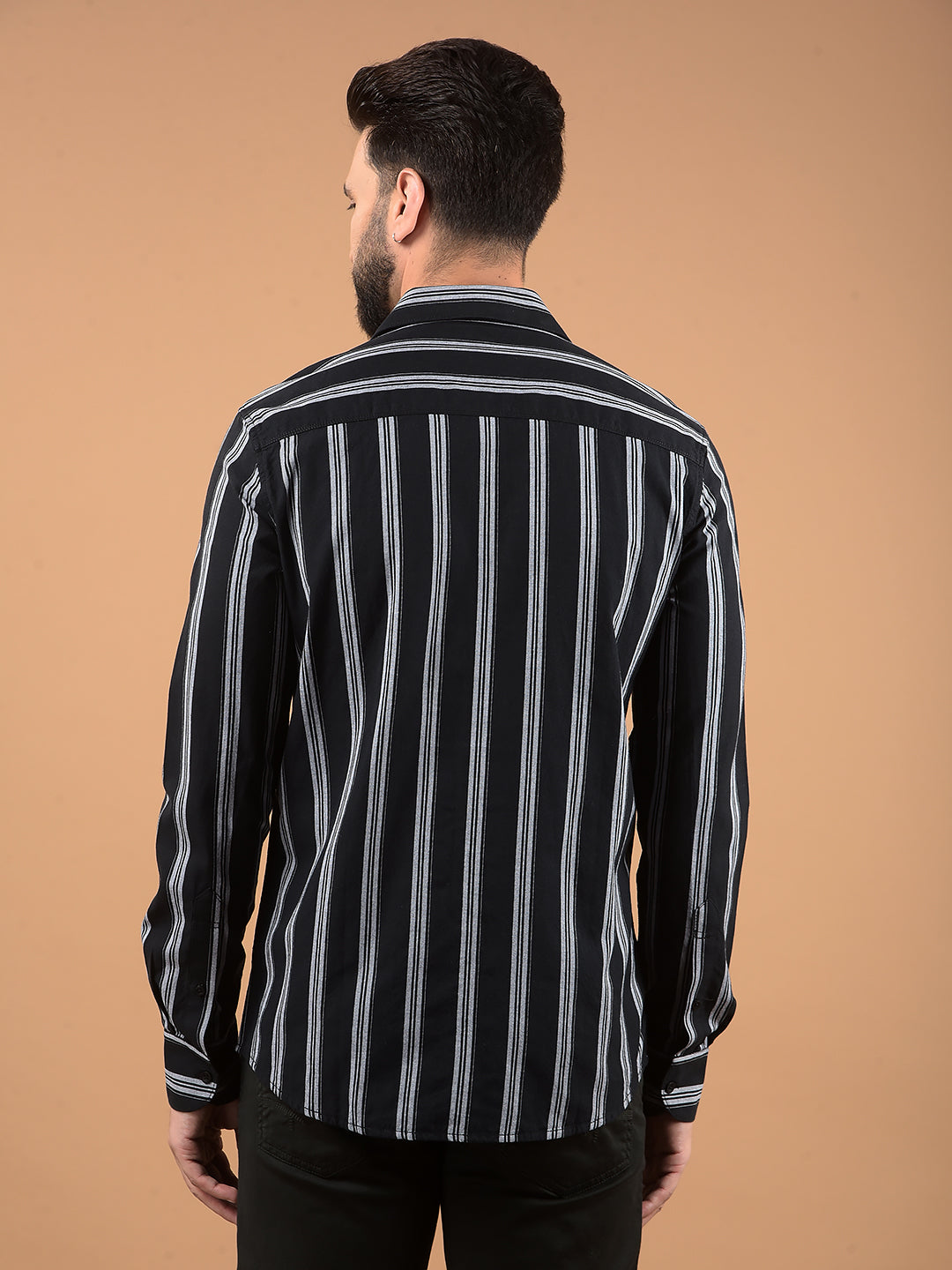 Navy Blue Vertical Stripes 100% Cotton Shirt