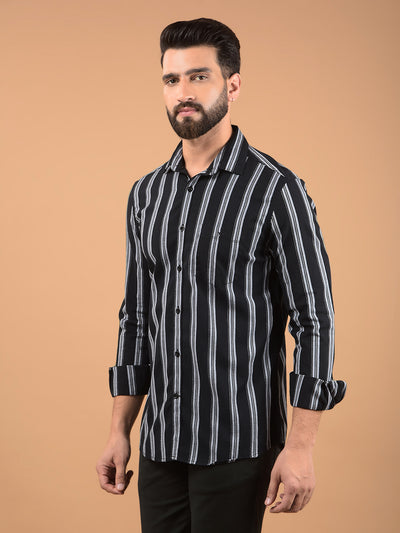 Navy Blue Vertical Stripes 100% Cotton Shirt