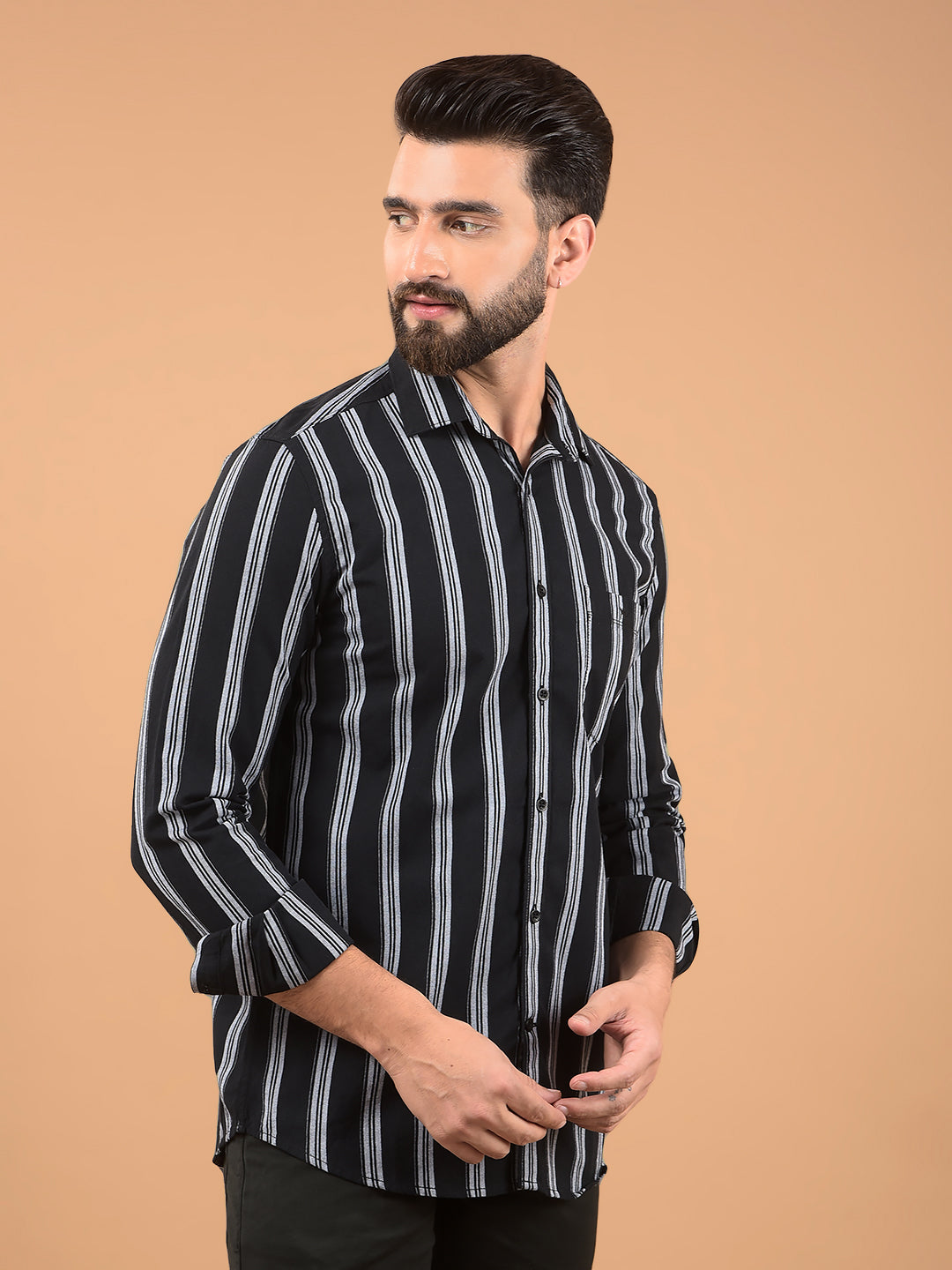 Navy Blue Vertical Stripes 100% Cotton Shirt