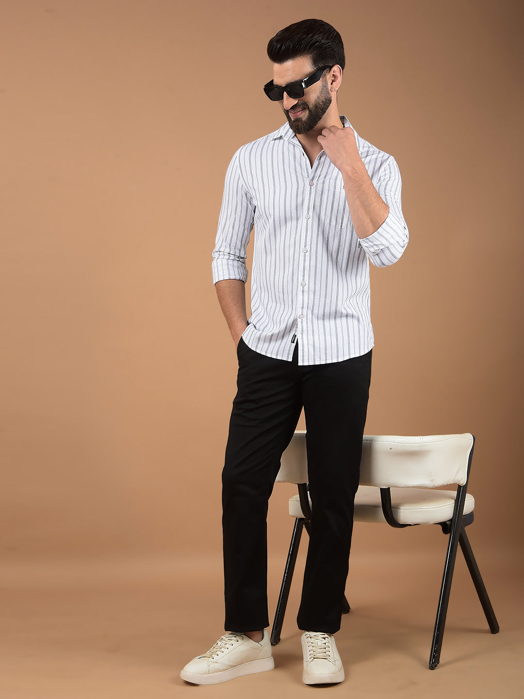 White Vertical Stripes 100% Cotton Shirt