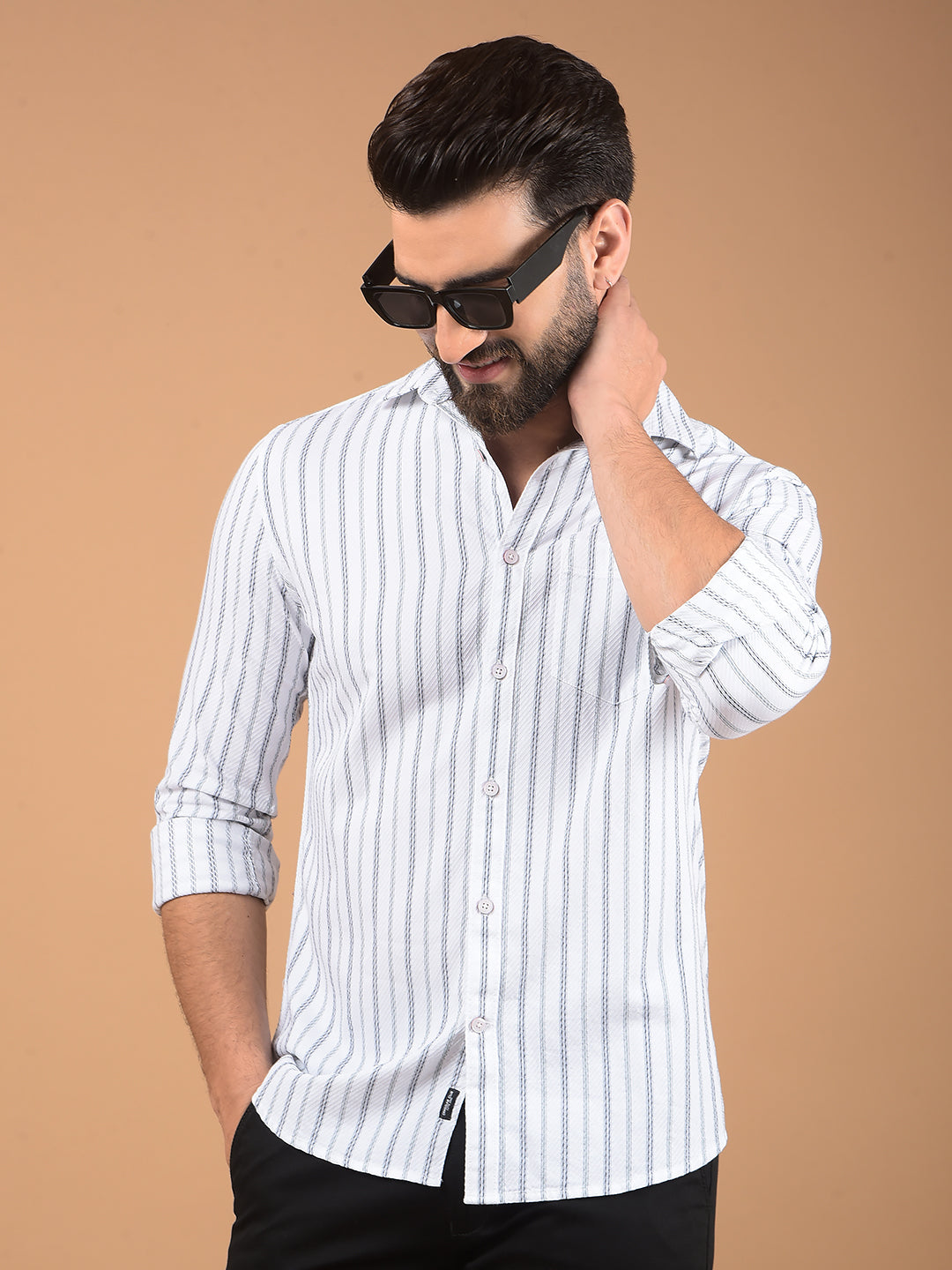 White Vertical Stripes 100% Cotton Shirt