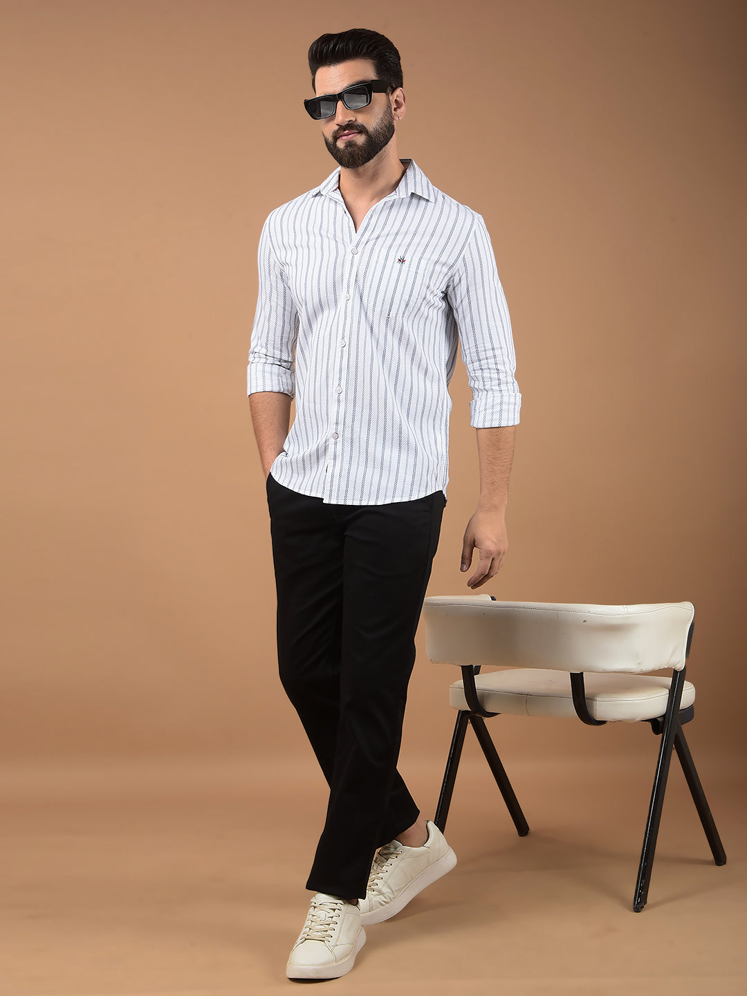 White Vertical Stripes 100% Cotton Shirt